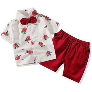 Kimocat Summer Casual Print Button-
Down Shirt Short Sleeve+Pants